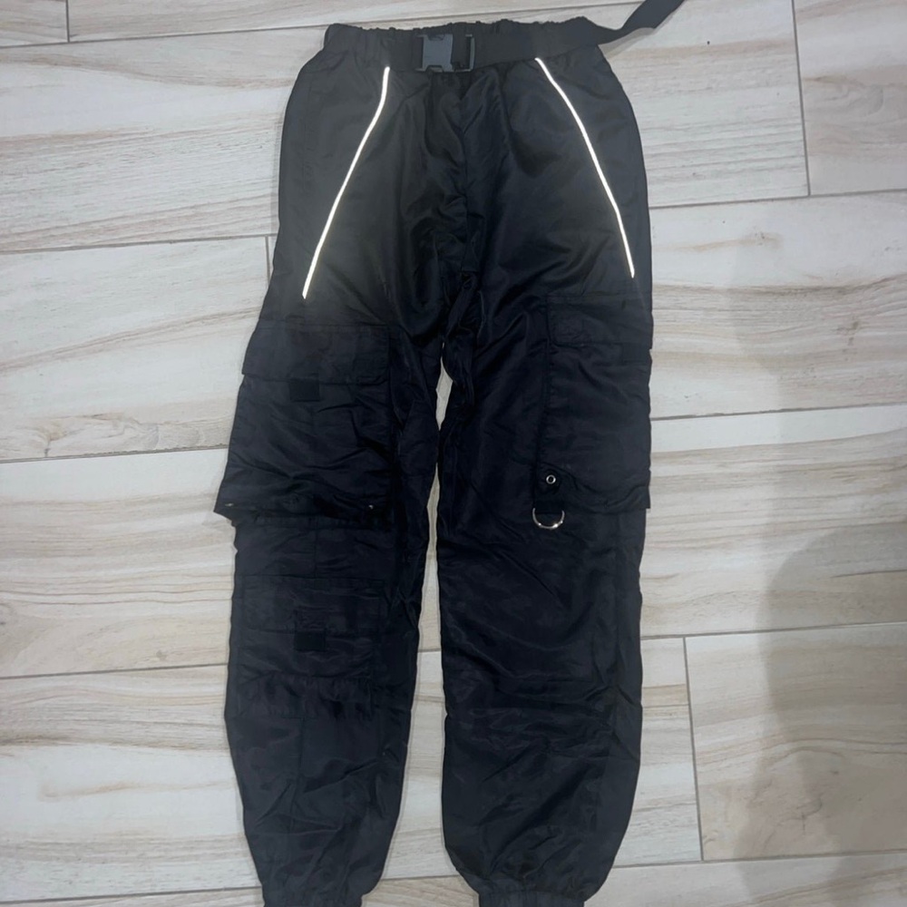 Fashion Nova Black Cargo Pants with Reflective Stripes